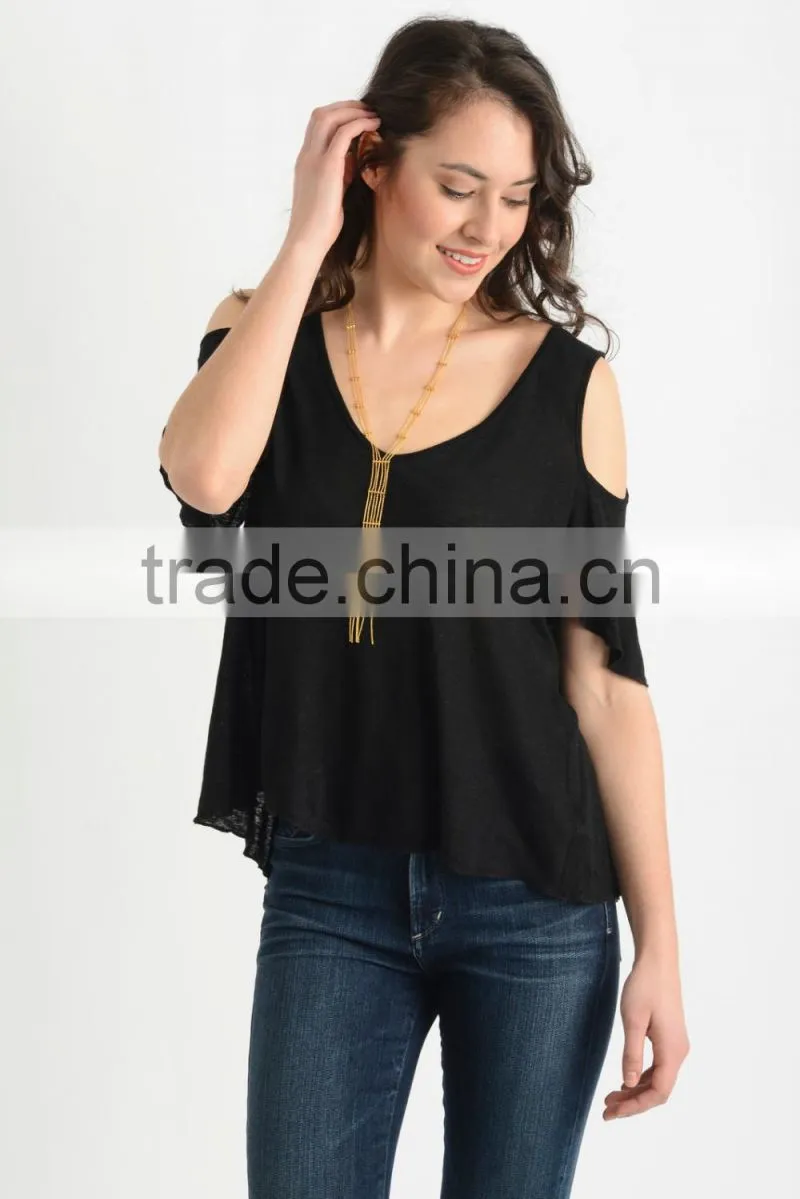 Womens Fashion Off-shoudler Casual loose t-Shirts,Blank plain Black t-shirts for women