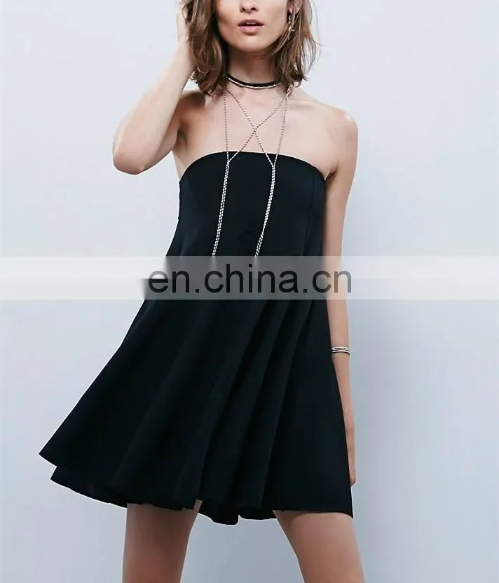 Taiwan Online Shopping Strapless Sex Chiffon Swing Dresses Korea Evening Outfit Black NT6721