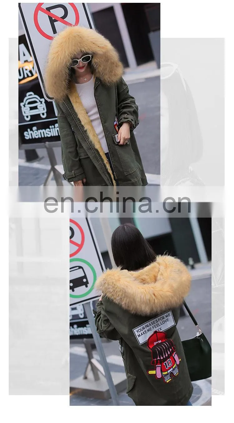 Winter Warm Fashion Real Sheep Fur Army Parka Custom Hooded Fur Women Parka
