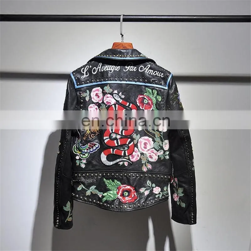Fashion Printed Real Leather Jacket Cool Girls Leather Jacket Motorcycle