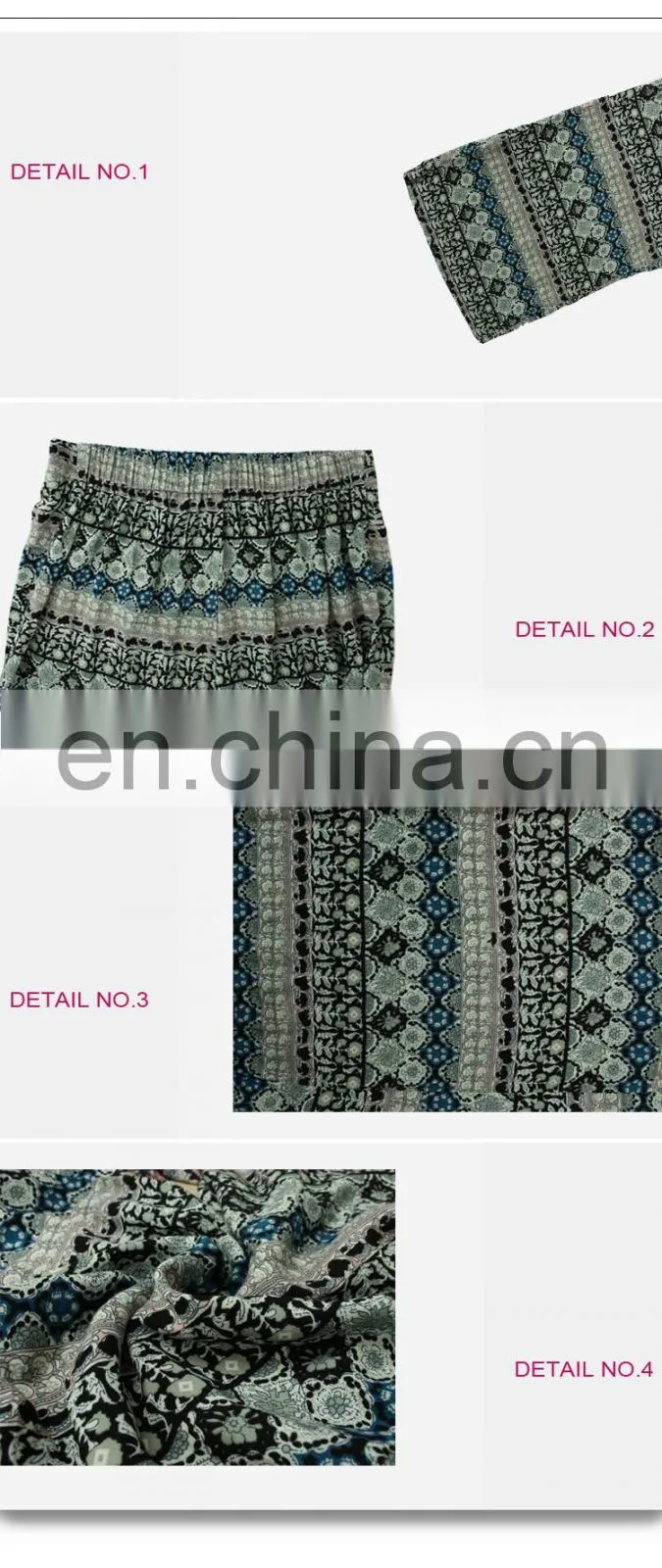 Viscose Green Floral Print Trousers Casual Wear Plus Size Pants for Women