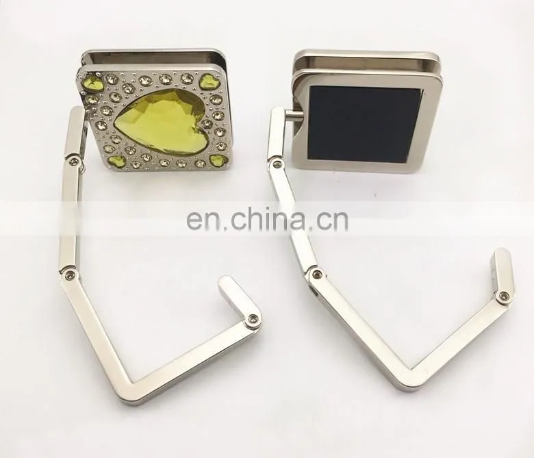 Wholesale square foldable purse hanger with heart shape crystal