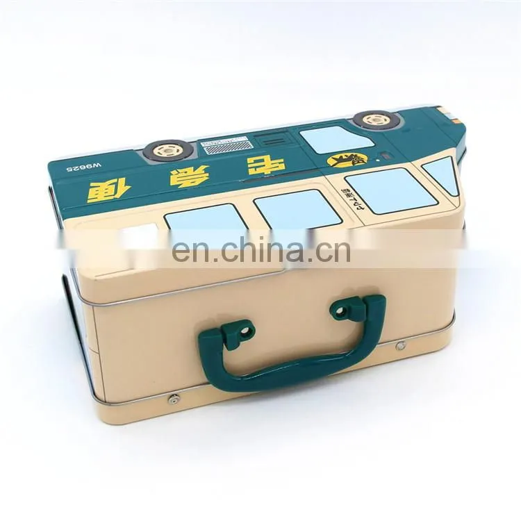 handle lunch tin box with hinge lid custom printing