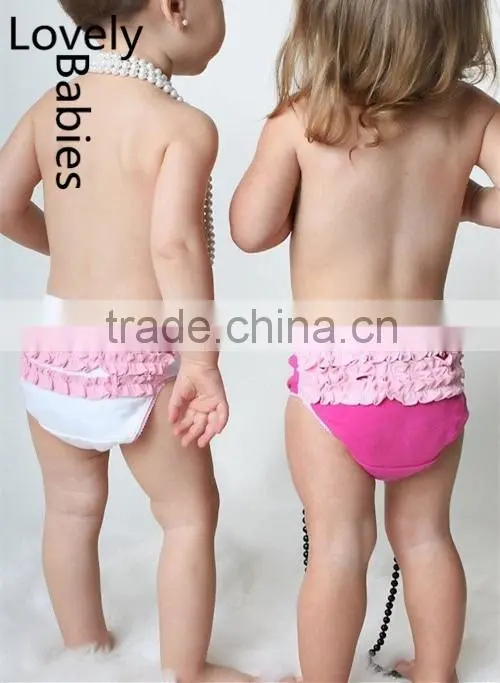 Fashion designer baby clothes 2016 girls ruffle white & fuchsia panties