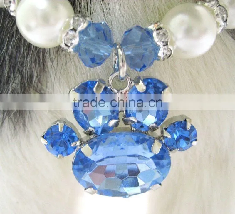 customized crystal paw print pearl dog pet necklace jewelry