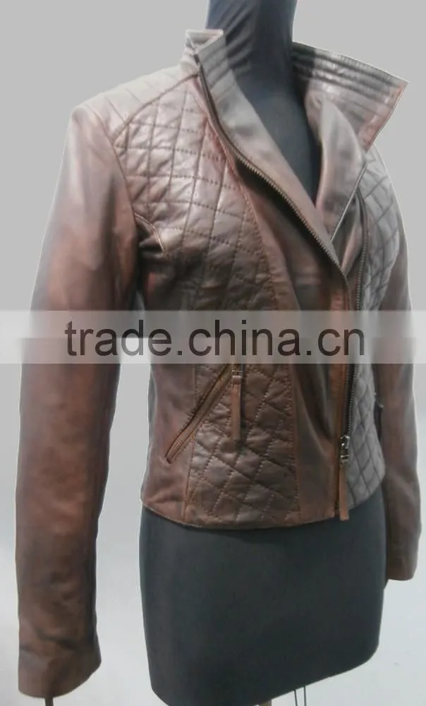 Stone washed genuine leather jacket women
