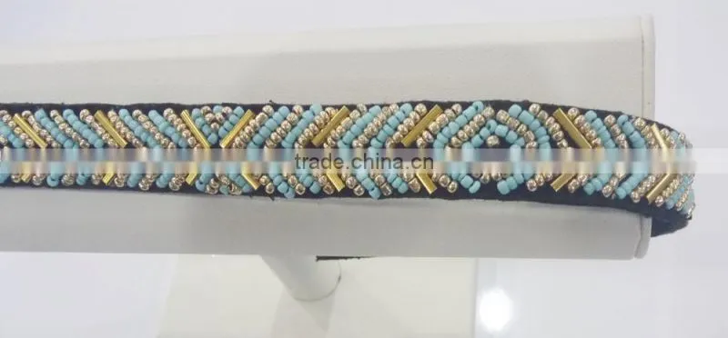FASHION FABRIC HAND SEWN BEADED METAL TUBE HEAD BAND