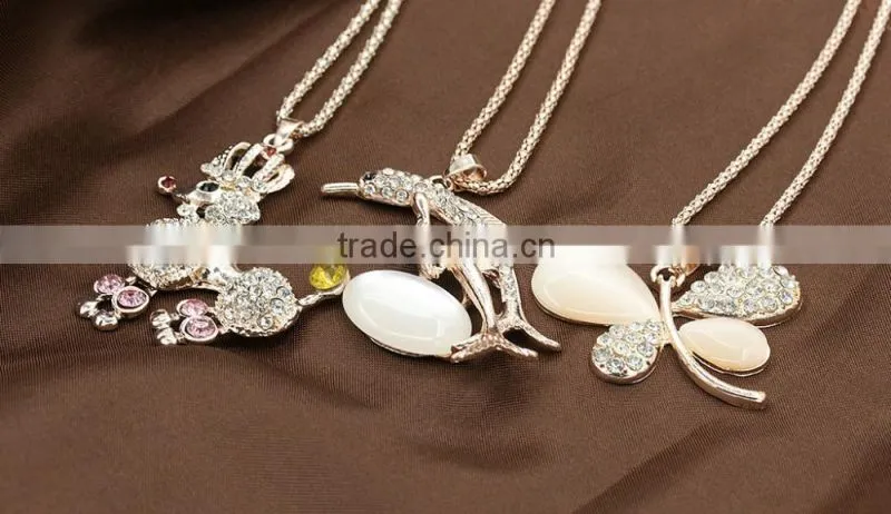 Fashion rhinestone long clothing accessories women's Opal pendants Joker personality sweater chain necklace