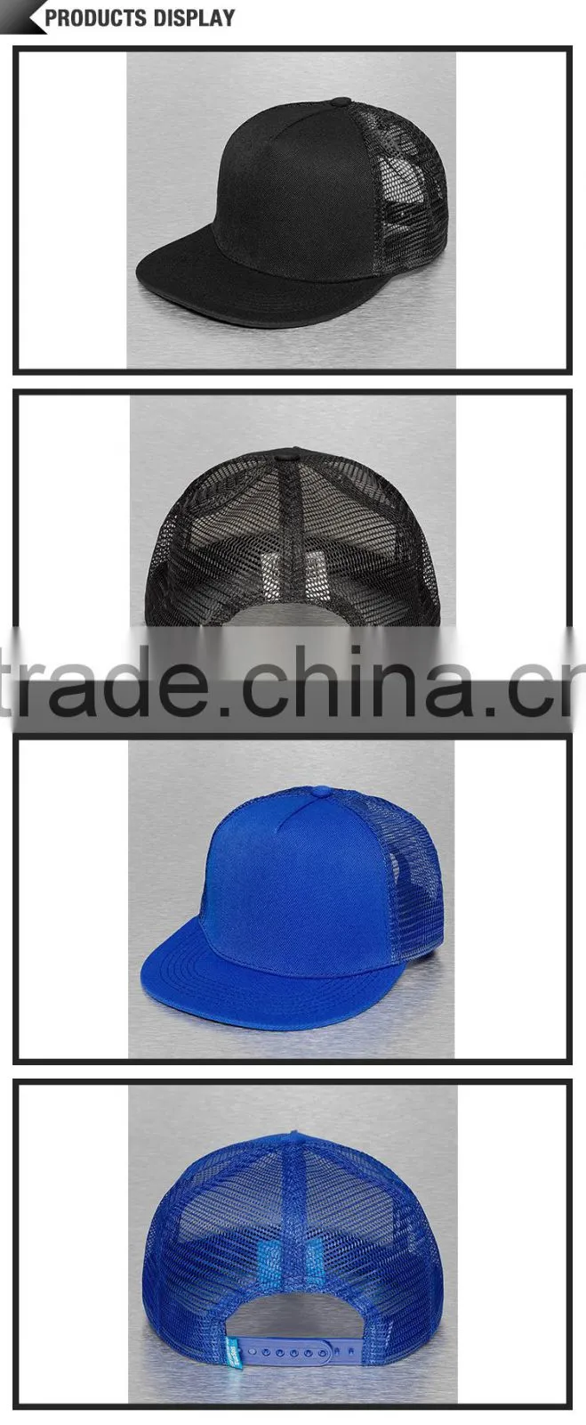 New arrival sunshine color blank snapback trucker mesh cap with plastic closure