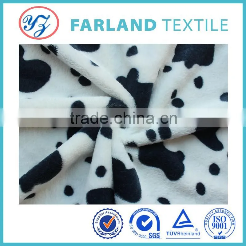 waterproof fabric printed cow pattern pv plush