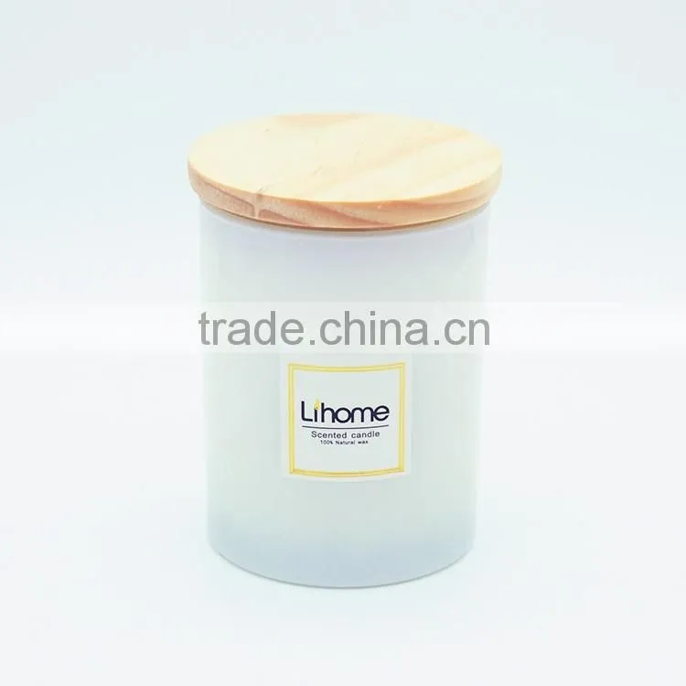 8oz painted white glass candle jars with wood lid for making scented candles