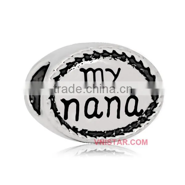Vnistar Antique silver plated oval shped Friend & family name stamped European beads for bracelet jewelry PBD019