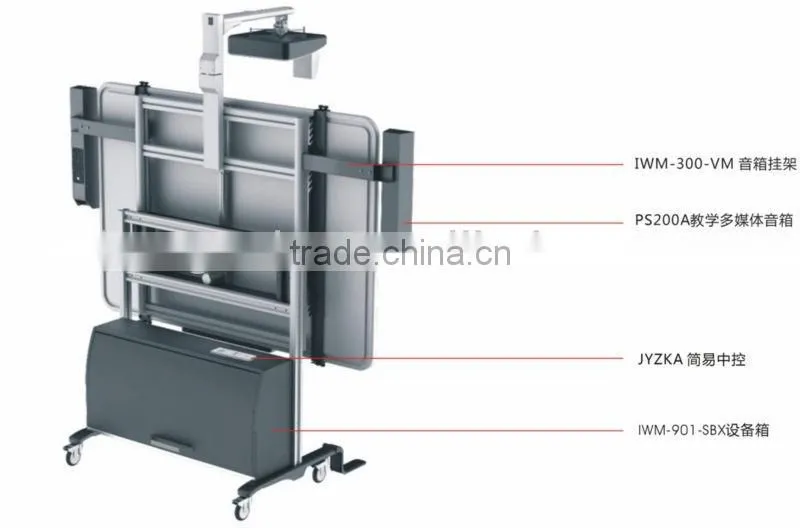Power elevating Gaoke whiteboard mobile stand with projector bracket