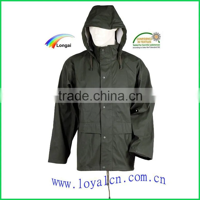 100% PU waterproof eco-friendly black raincoat with hood