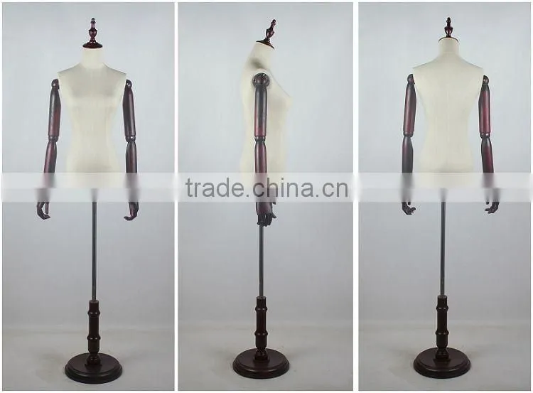 wood arms torso female mannequin with wood base