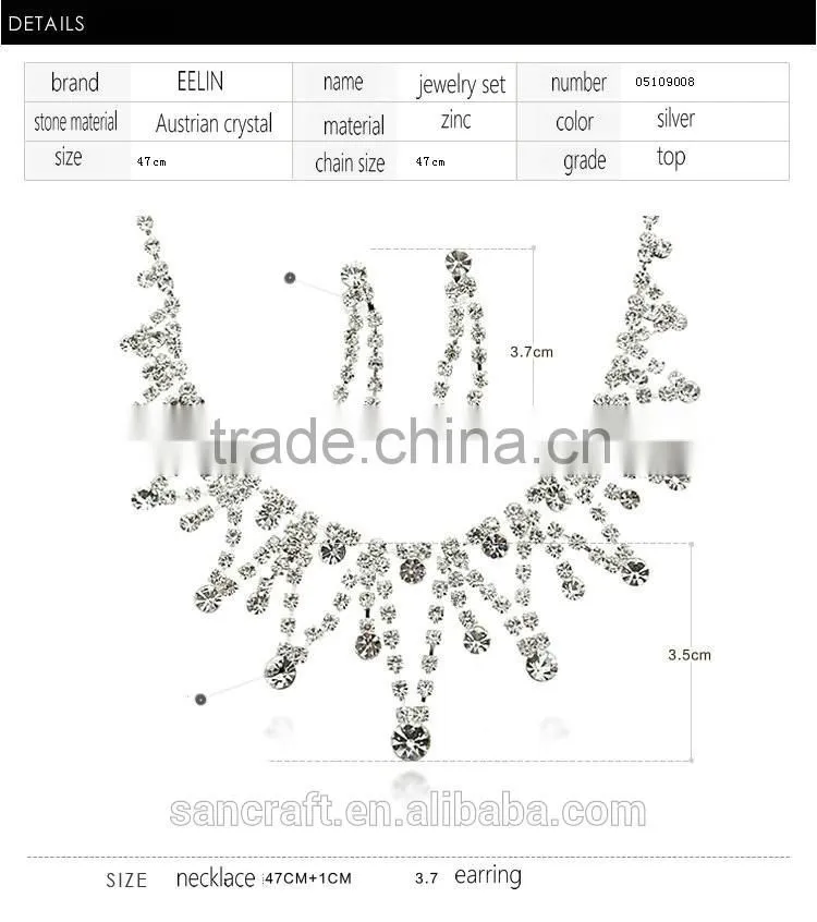 Wholesale Min Order Fashion Full Crystal White Gold Plated Necklace Earrings Crystal Jewelry Set Bridal Wedding
