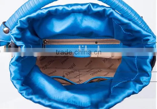 Sky Blue Woven PU Cheap Bucket Bag