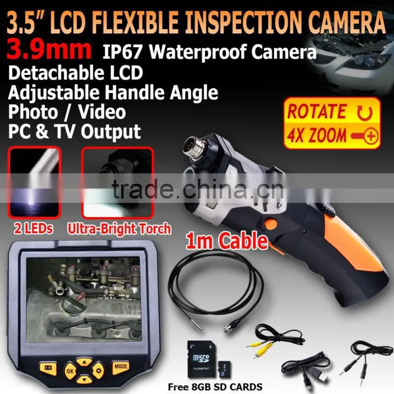 3.5" LCD 3.9mm Endoscope Borescope Zoom Rotate Scope 1M Cable Inspection Camera