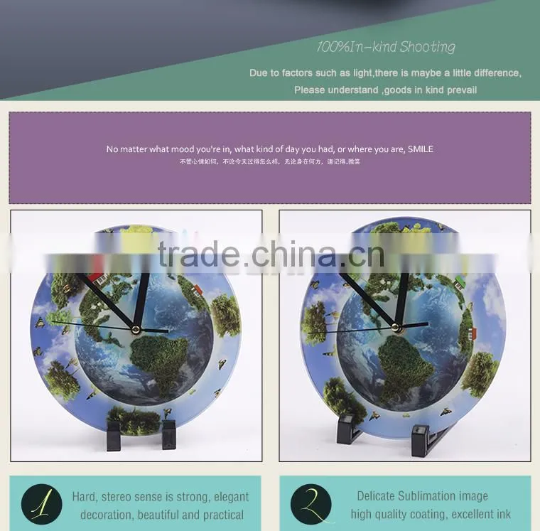 Sunmeta factory directly blank sublimation round shape glass photo frame with clock BL-27
