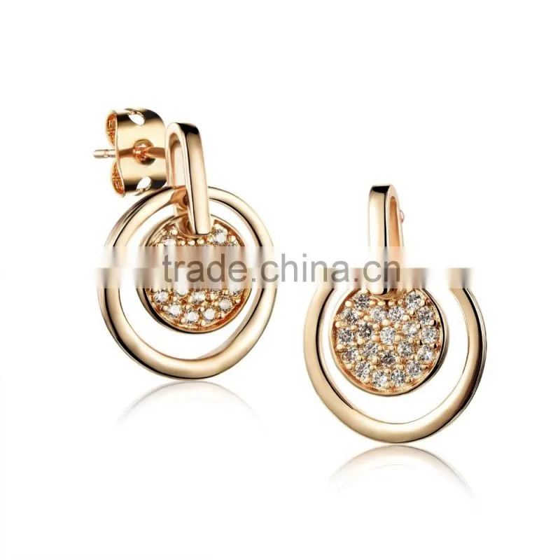 latest design jewelry round 18K rose gold earrings 2015 new design with micro inlay zircon