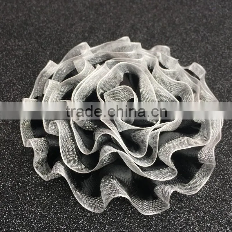 Hot Sale Mesh Fabric Craft Flower In Handmade Wholesale,Balck White Foldded Fabric Flower