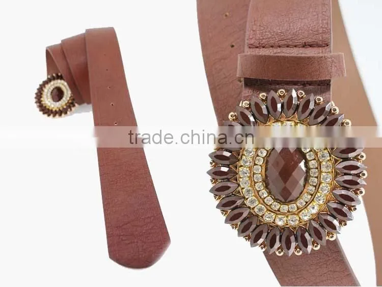 Vintage Style women's fashion PU brand belt with shiny rhinestone square shape buckle