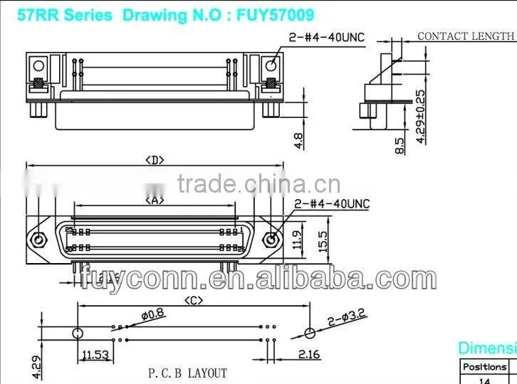 Centronics PCB Right Angle Female Socket Connector with Jack Screw