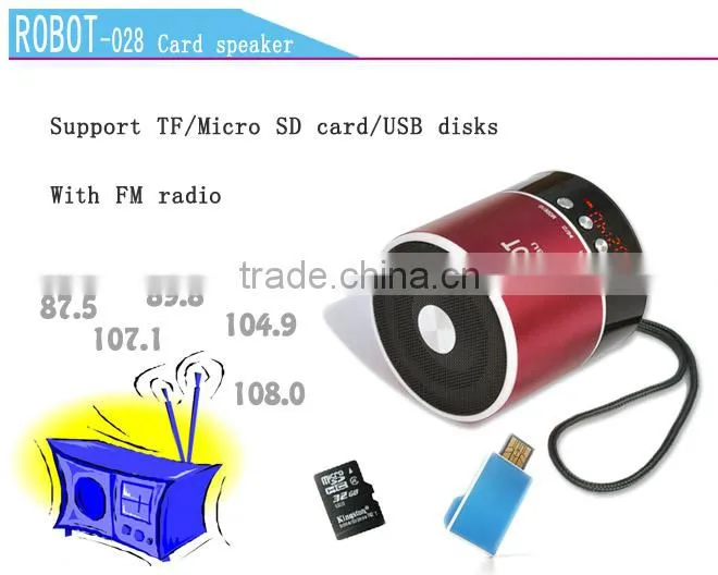 Robot-028u Portable vibration seaker,Aluminum alloy speaker support TF card, FM radio,Powerful Sound,card speaker