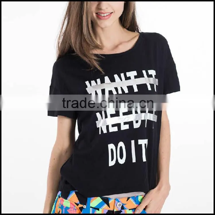Women plain round neck screen printing sport t shirt with factory prices
