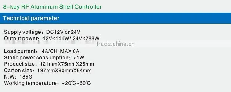 DC12V~24V 6-key plastic shell RF wireless film remote controller/Dimmer for led strip light