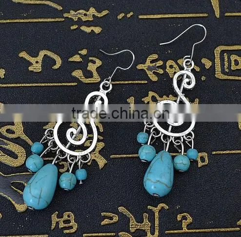 Vintage Music Notes Shape Turquoise Pendant Earrings Jewelry For Women