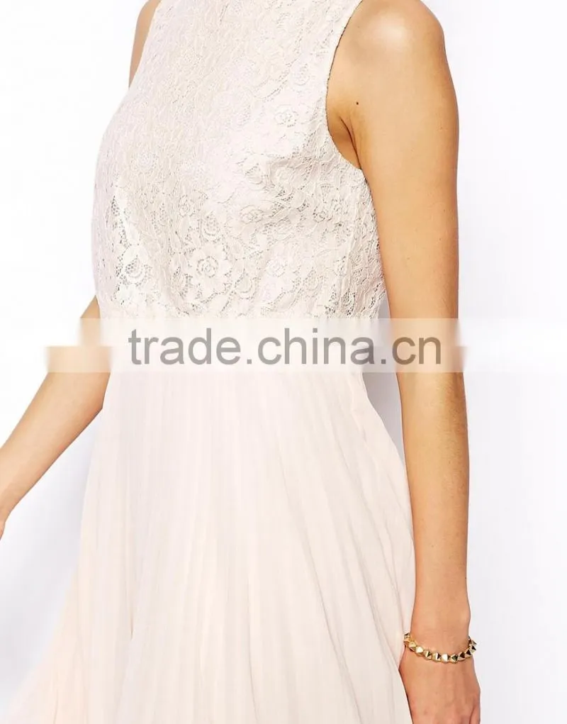Women one piece Evening Dresses design lace bodice with pleated skirt evening dress online shopping hong kong