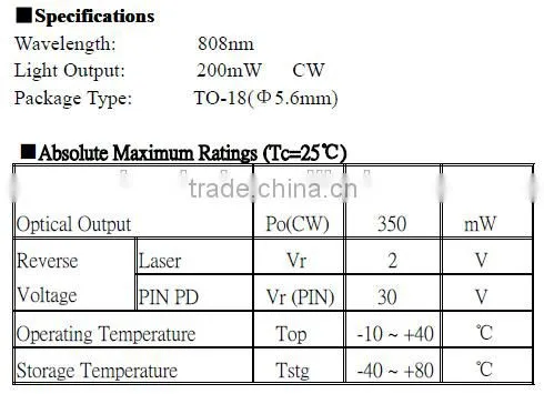 808nm 200mw laser diode for Free-space communication