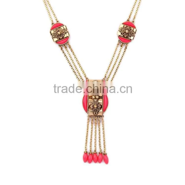 Cheap Wholesale Jewelry 2016 Latest Design Red Bead Pendant Necklace