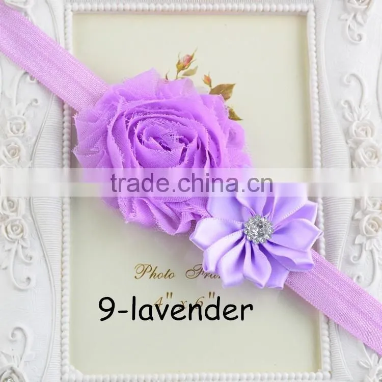Solid grosgrain ribbon headwear, Kids Girl chiffon Flower Headband Elastic Hair Band hair tie mixed colors