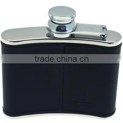 Stainless steel hip flask set with leather