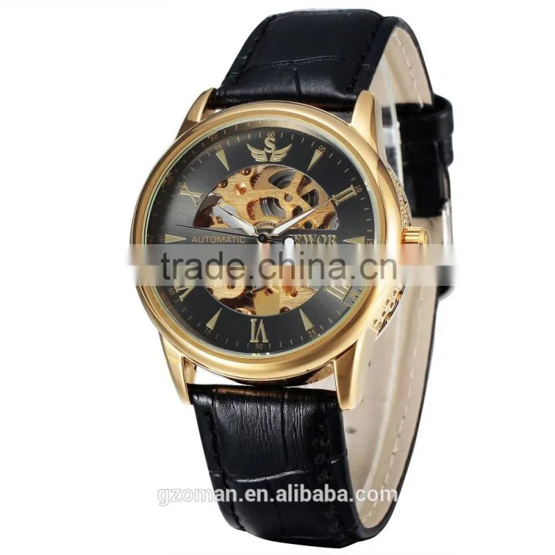 luxury genuine leather men watch gold skeleton automatic watch bracelet casual watch