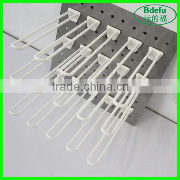 Supermarket White Display Double Wire Loop U Shaped Plastic Pegboard Hook
