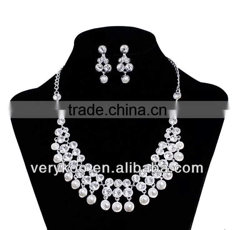 Indian artificial fashion pearl drop brdal earrings and necklace set,fashon bridal jewelry set