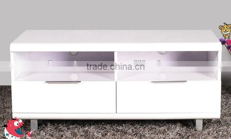 Modern TV stand with high gloss white and 8mm tempered glass shelf