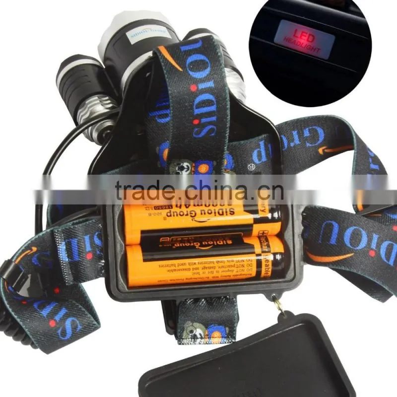 Sidiou Group 30W 5000 Lumens 3x XM-L T6 LED Headlamp Waterproof Rechargeable 3 Bulbs High Power Zoom Headlight