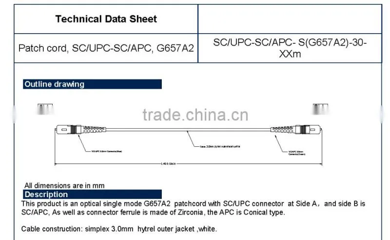 Bendsafe series optical fiber patch cord SM/MM duplex SC/APC-FC/APC