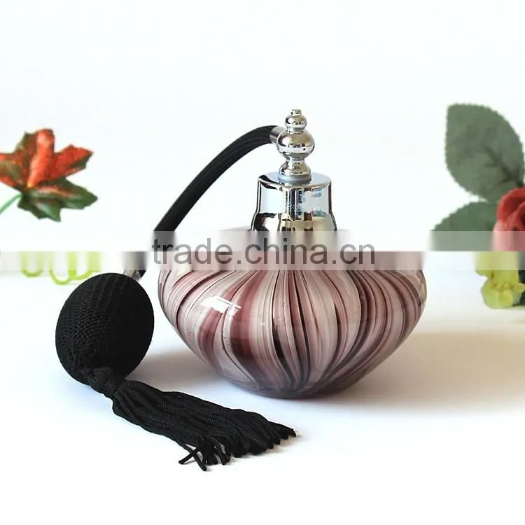 100ml Handmade Modern Popular Luxurious Purple Stripes Airbag Sprayer Pump Glass Perfume Bottle