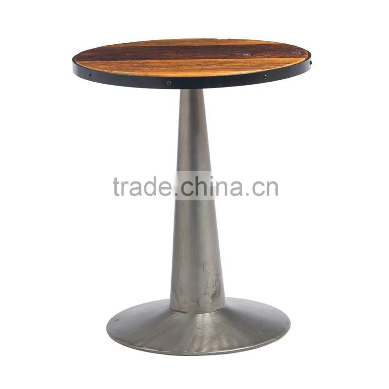 2016 new items Round wooden top coffee table design with iron table base