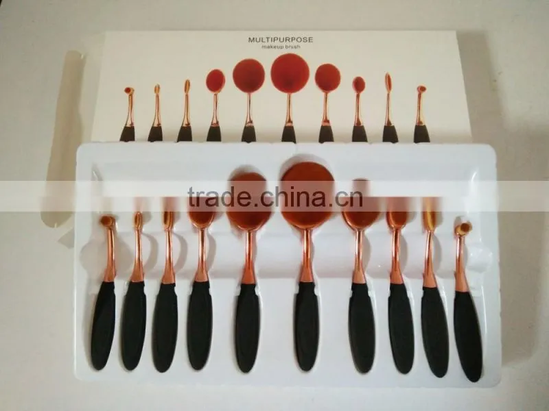 2016 Hot sale Makeup Brushes 10 Pcs Toothbrush Style Makeup Brush Set Rose Gold Oval Cosmetic Makeup set