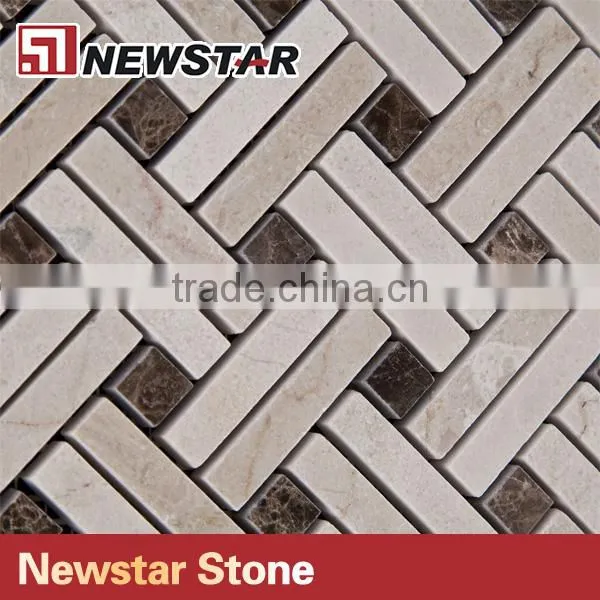 Newstar Top Cheap Basketweave Crema Marfil Emperador Kitchen Tile Mosaic