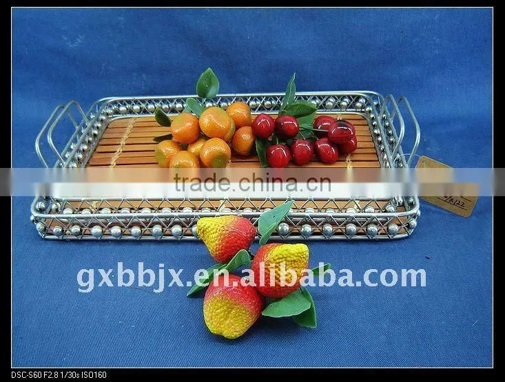 Bamboo wire storage flatware caddy plate with ear handle