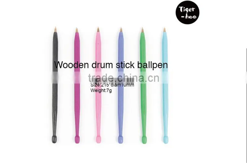 Wooden drum stick blue ink ballpen, New handmade wooden Environmental Ruler Manual Multifunction ballpoint pen ballpen