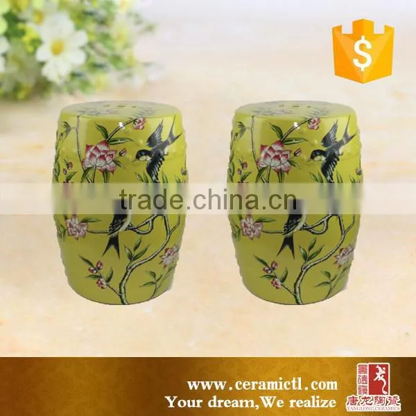 Yellow color birds and flower ceramic outdoor side table stool
