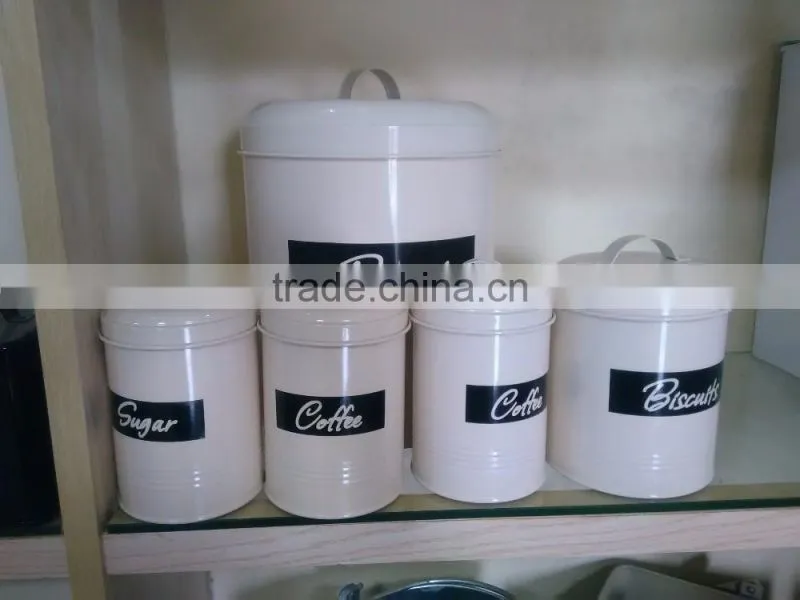 Metal cylinder bread bin canister set of 5